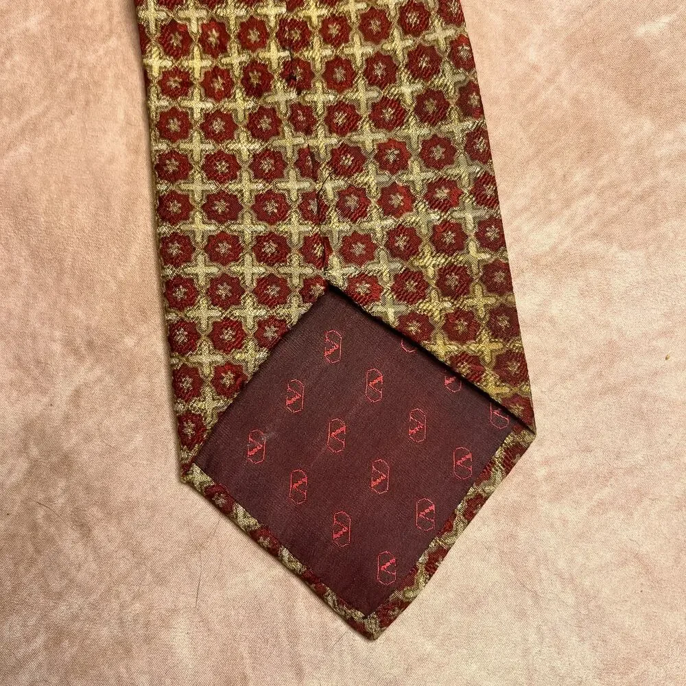 Vintage Valentino Cravatte Tie 90s Floral Geometric Print Silk Designer Prom
